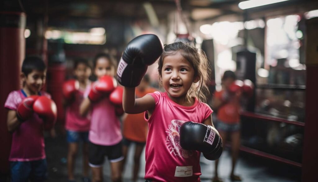 una niña con los mejores guantes de boxeo de 8 onzas negros